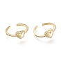 Brass Micro Pave Clear Cubic Zirconia Cuff Rings, Open Rings, Long-Lasting Plated, Heart