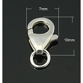 925 стерлингового серебра застежкой омар коготь, с прыжковых колец, 10x7x2.5 мм, отверстие : 3 мм