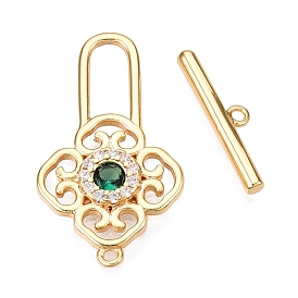 Brass Toggle Clasps, with Glass, Flower