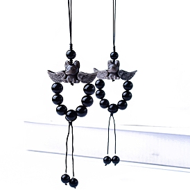 Ornements suspendus en obsidienne naturelle, décorations de pendentif de chien avec des ailes