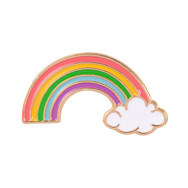 Creative Zinc Alloy Brooches, Enamel Lapel Pin, with Enamel and Iron Butterfly Clutches or Rubber Clutches, Rainbow, Golden