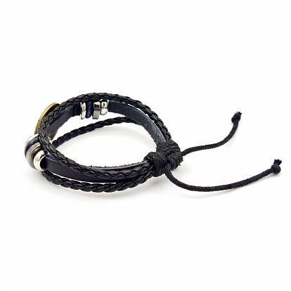 Leather Triple Layer Multi-strand Bracelets, with Glass Constellation Links