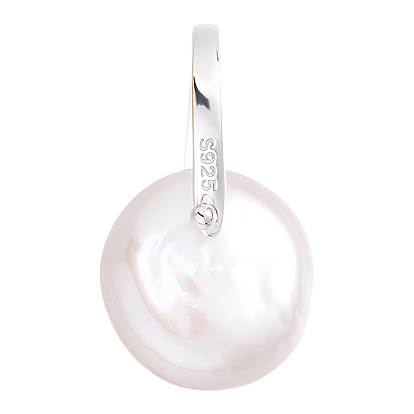 1Pc Natural Pearl Flat Round Pendants, with 925 Sterling Silver Findings, with 925 Stamp, Thistle, 1 Sheet Double Sided Suede Fabric Silver Polishing Cloth