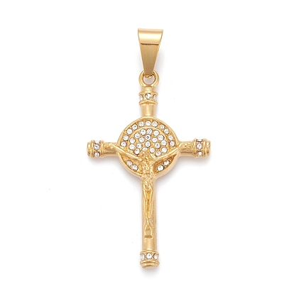 Easter 304 Stainless Steel Big Pendants, with Crystal Rhinestone, Crucifix Cross