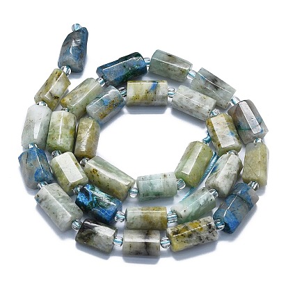 Natural Chrysocolla Beads Strands, with Seed Beads, Faceted, Column