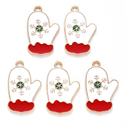 Alloy Enamel Pendants, for Christmas, Christmas Glove, with Snowflake Pattern, Light Gold