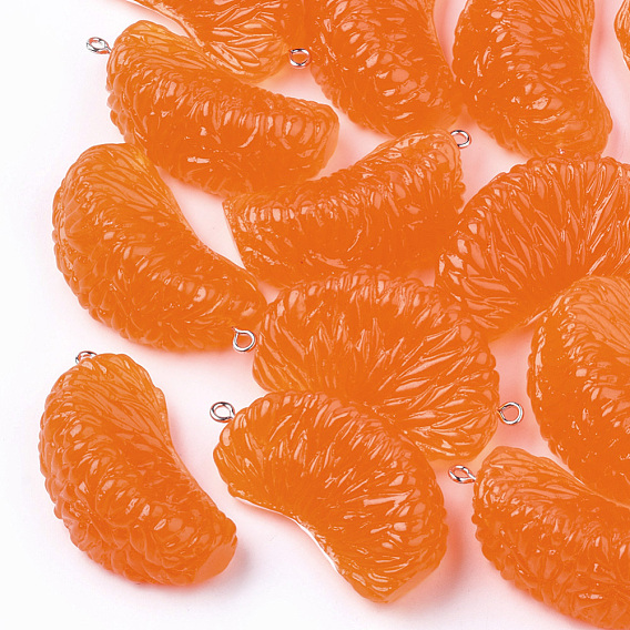 Resin Pendants, with Platinum Tone Iron Findings, Imitation Food, Orange