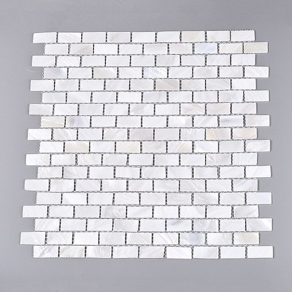 Natural Freshwater Shell Mosaic Tile Cabochons, Rectangle, Flat Back