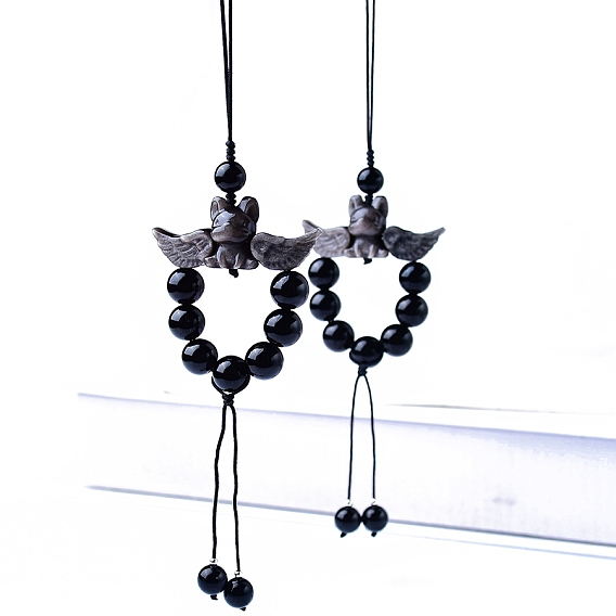 Подвесные украшения из натурального обсидиана, собака с крыльями подвеска украшения