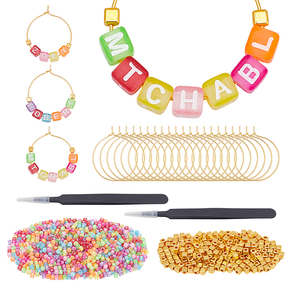 Набор для самостоятельного изготовления подвески для бокала вина, в том числе латунные кольца с подвесками для бокалов, Акриловые бусины, CCB пластиковые шарики, 201 из нержавеющей стали бисером пинцет