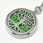 Iron Diffuser Locket Keychain, with Alloy Findings, 304 Stainless Steel Findings and Random Single Color Non-Woven Fabric Cabochons Inside, Magnetic, Flat Round with Tree of Life