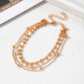 Цепочка из круглых бусин из сплава 3 многослойные браслеты на ногу для женщин