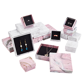 PandaHall Elite 16Pcs 4 Style Paper Cardboard Jewelry Boxes, with Black Sponge Mat, Square