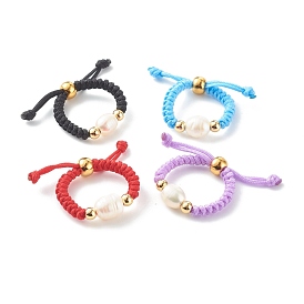 Nylon Rings, with Pearl & Brass Beads, Oval