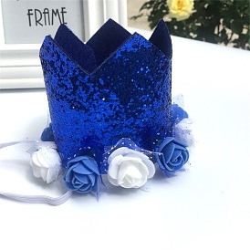 Birthday Sequin Crown with Flower Cloth Party Hats, for Kids Birthday Party Supplies