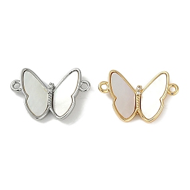 Brass Micro Pave Clear Cubic Zirconia Pave Natural Shell Butterfly Connector Charms