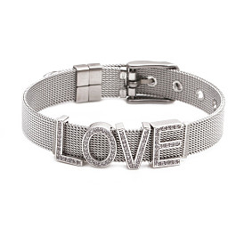 Bracelet en maille d'acier inoxydable avec lettres de l'alphabet réglables - ensemble de montre et bracelet love pour hommes