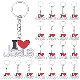 24шт. брелоки-подвески из сплава с эмалью, С кольцами, слово i love jesus