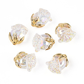 Уф-покрытие прозрачные акриловые бусины, радужный, роза, с позолоченной сплавочной фурнитурой