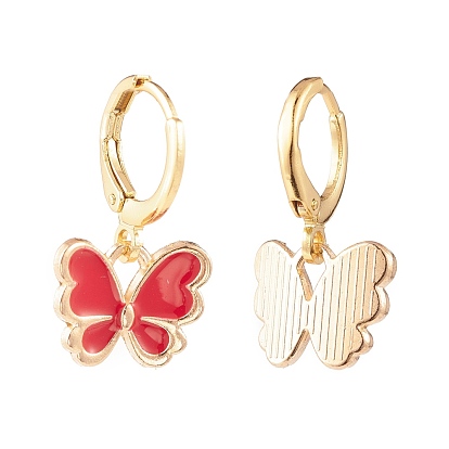Butterfly Enamel Dangle Huggie Hoop Earrings, Alloy Charm Drop Earrings for Girl Women, Golden