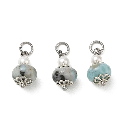 Colgantes larimar naturales, dijes redondos con perlas de concha