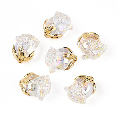 Уф-покрытие прозрачные акриловые бусины, радужный, роза, с позолоченной сплавочной фурнитурой