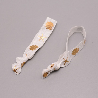 Chinlon Elastic Cords, Flat with Starfish & Shell Pattern, Garment Accessories
