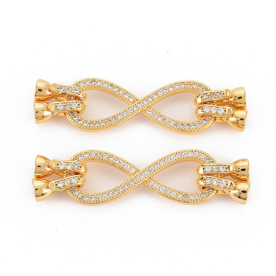 Brass Micro Pave Clear Cubic Zirconia Fold Over Clasps, Nickel Free, Infinity