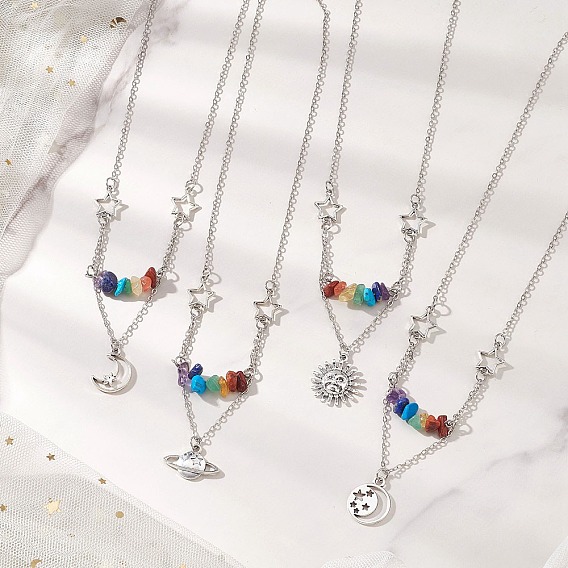 Цепочки и ожерелья из латунного кабеля с подвеской в виде чакры, бисера, драгоценных камней, солнца, луны, звезд, планет, сплава для женщин