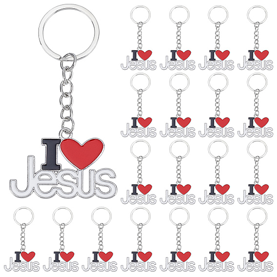 24шт. брелоки-подвески из сплава с эмалью, С кольцами, слово i love jesus