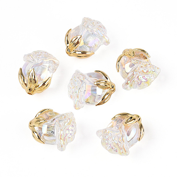 Уф-покрытие прозрачные акриловые бусины, радужный, роза, с позолоченной сплавочной фурнитурой