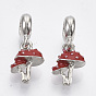 Alloy European Dangle Charms, with Enamel, Large Hole Pendants, Mushroom, Red