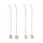 Crystal Rhinestone Flat Round Long Dangle Stud Earrings, 304 Stainless Steel Ear Thread for Women