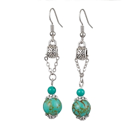 Synthetic Turquoise Dangle Earrings, 304 Stainless Steel Long Drop Earrings