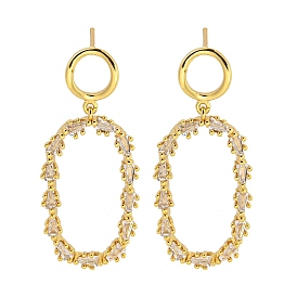 Овальные серьги-пусеты из латуни с микропаве и прозрачным фианитом, без кадмия и без свинца, долговечный