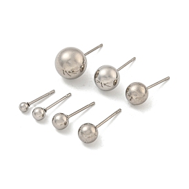 304 Stainless Steel with 201 Stainless Steel Smooth Round Ball Stud Earring Findings