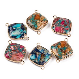 Подвески-коннекторы из окрашенной натуральной императорской яшмы, золотистые латунные звенья в виде ромбов