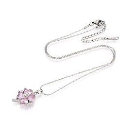 Латунный кулон с кубическим цирконием в форме клевера 304 цепочка из нержавеющей стали, цвет нержавеющей стали