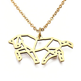 201 Stainless Steel Pendant Necklaces, with Cable Chains, Horse