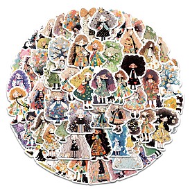 50Pcs Cute Girl PVC Waterproof Self-Adhesive Stickers, Cartoon Stickers, for Party Decorative Presents