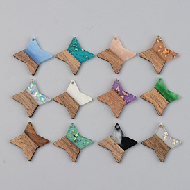 Resin & Walnut Wood Pendants, Star, Mixed Color