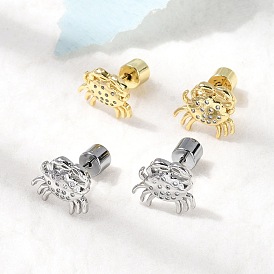 Серьги-гвоздики в форме краба из латуни с микропаве из прозрачных кубических цирконий