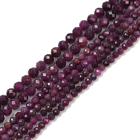Natural Ruby Beads Strands, Faceted, Round