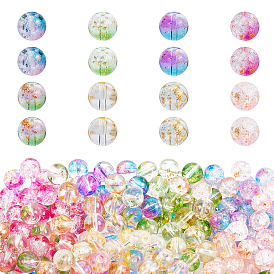 Transparent Spray Painted Glass Beads, with Golden Foil, Round