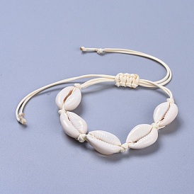 Bracelets de perle tressés en coquille de cauris réglables, avec cordon en polyester ciré coréen écologique