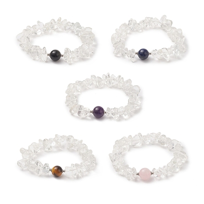Natural Quartz Crystal Chips & Mixed Gemstone Stretch Bracelet for Women