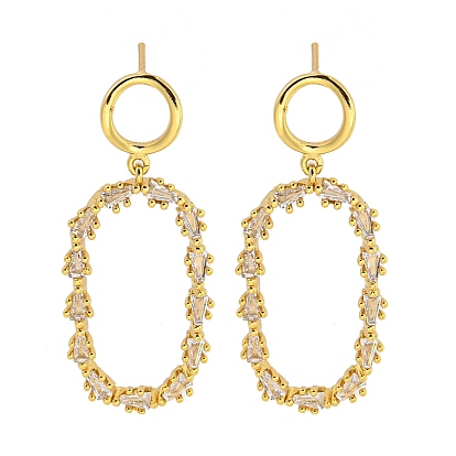 Овальные серьги-пусеты из латуни с микропаве и прозрачным фианитом, без кадмия и без свинца, долговечный