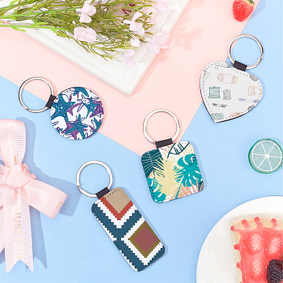 DIY Keychain Making Kits, Including PU Leather Sublimation Blanks Keychains, Iron Split Key Rings, Alloy Swivel Lobster Claw Clasps and Faux Suede Tassel Pendants