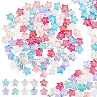 200Pcs 10 Style Spray Painted Glass Beads, AB Color Plated, Frosted, Star