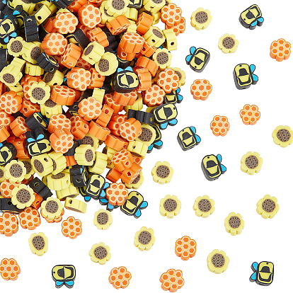 400 handgefertigte Polymer Clay Perlen, Bienen/Blumen/Waben